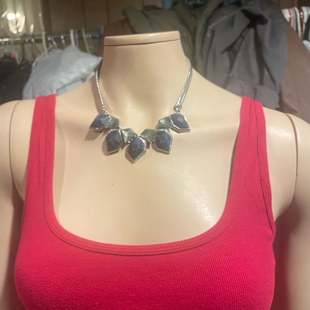 Elegant Silver and Black with Dark Blue Necklace
